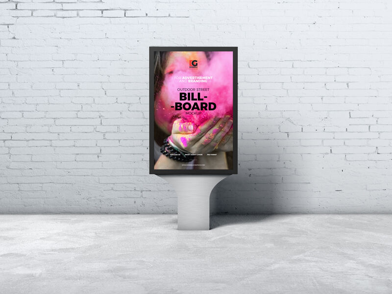 Front View Outdoor Vertical Street Advertising Billboard Mockup