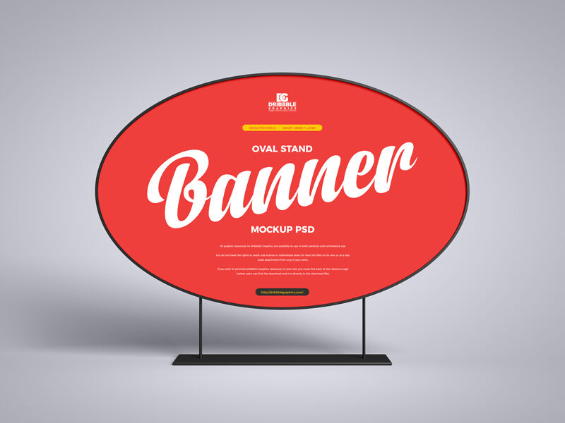Front View Oval Banner Stand Mockup in Plain Setting FREE PSD