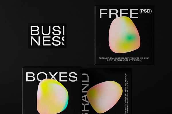 Front View Packaging Mockup with 3 Square Boxes