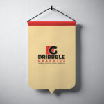 Front View Pennant Hanging on the Wall Mockup