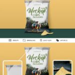 Front View Plastic Chips Packaging Mockup with Piece of Chips