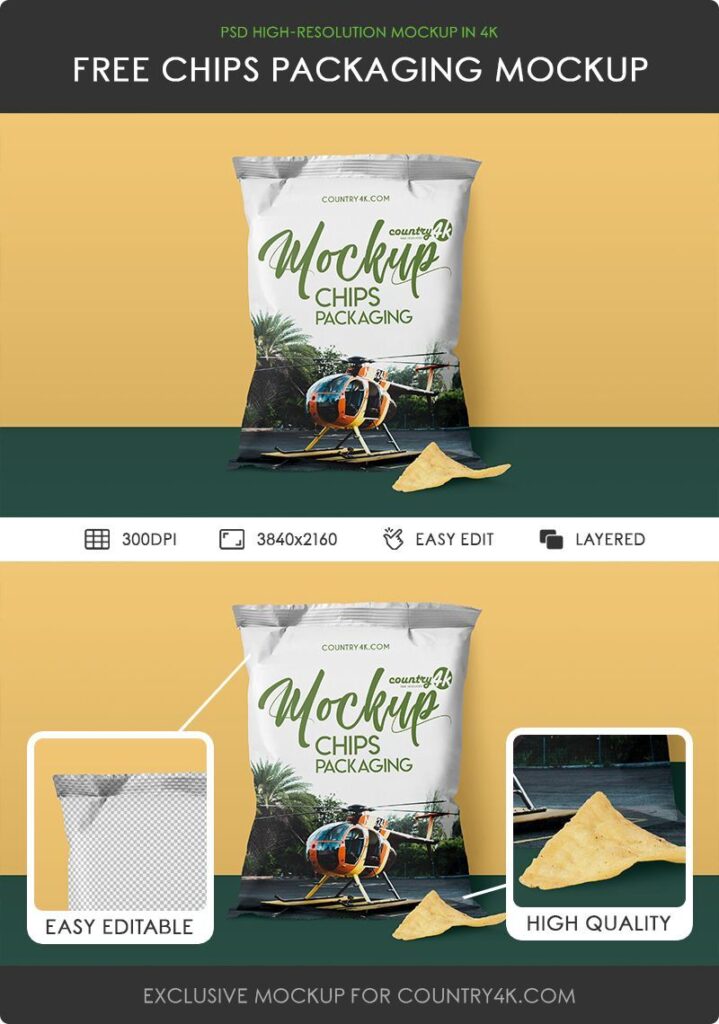 Front View Plastic Chips Packaging Mockup with Piece of Chips