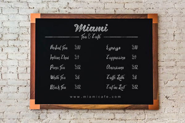Front View Portrait Chalkboard Price Menu on Brick Wall Mockup
