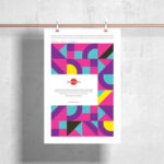 Front View Poster Hanging from Metal Bar Against Wall Mockup
