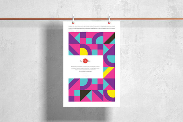 Front View Poster Hanging from Metal Bar Against Wall Mockup