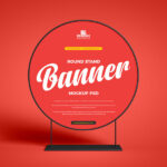 Front View Round Banner Stand Mockup in Plain Setting