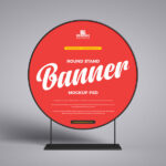 Front View Round Banner Stand Mockup in Plain Setting