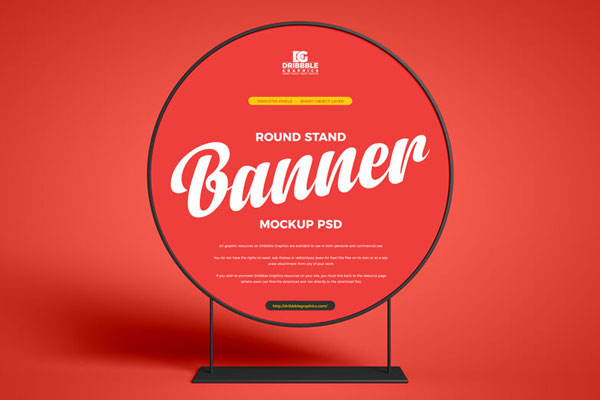 Front View Round Banner Stand Mockup in Plain Setting