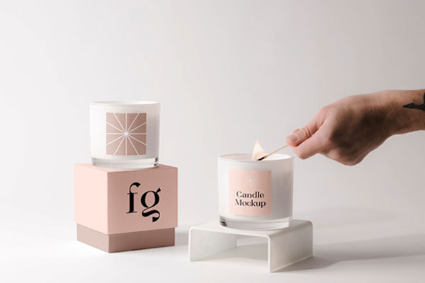 Front View Round Candles With Box Mockup