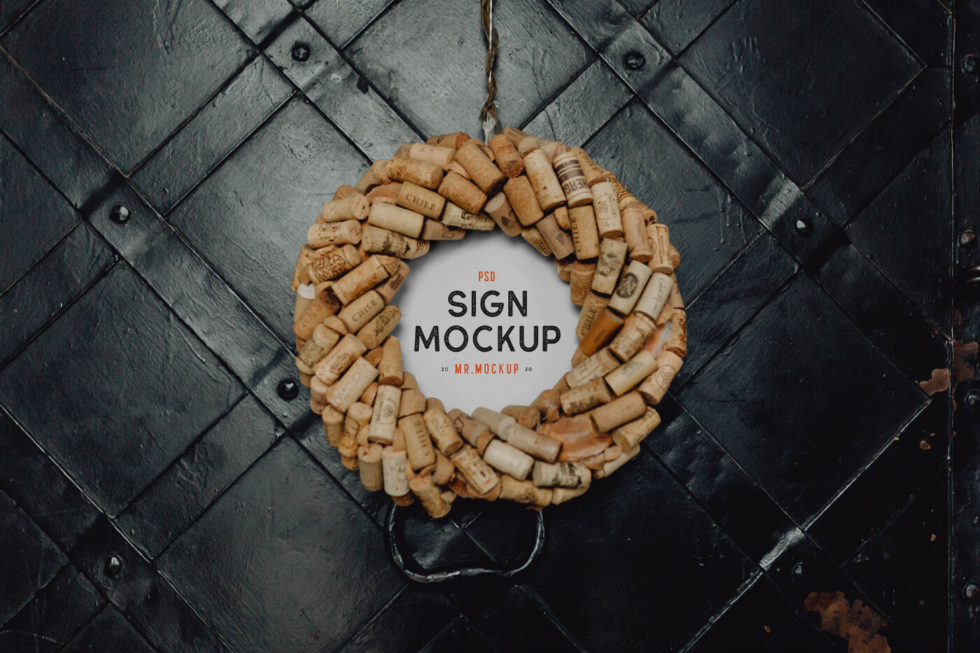 Front View Round Restaurant Sign Mockup Against Metal Wall FREE PSD