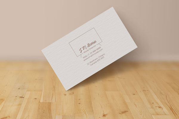 Front View Sharp Corners Business Card on Wooden Surface Mockup