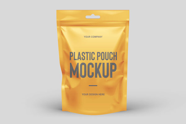 Front View Shiny Plastic Pouch Mockup