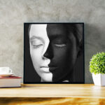 Front-View, Square Photo Frame Leaning Against the Wall Mockup
