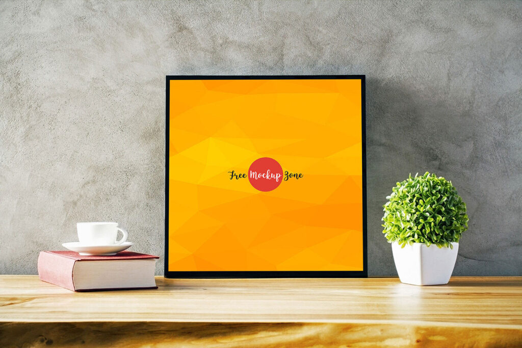 Front-View, Square Photo Frame Leaning Against the Wall Mockup