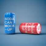 Front View Standing and Rolling Soda Cans Mockup