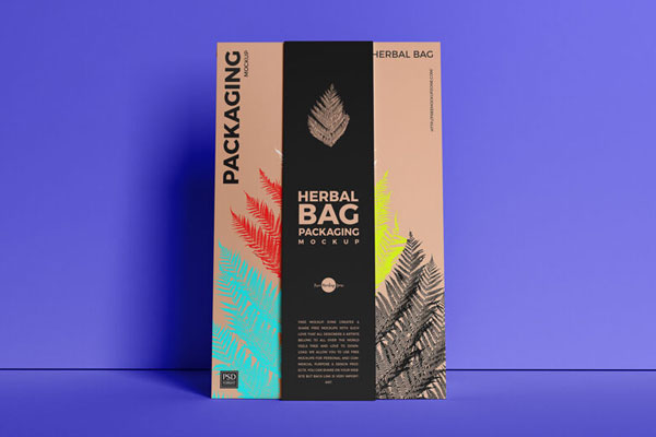 Front View Standing Herbal Cardboard Bag Packaging Mockup
