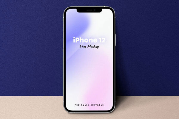 Front View Standing iPhone 12 Mockup in Simple Setting