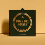 Front View Standup Pizza Box Mockup Against Wall