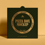 Front View Standup Pizza Box Mockup Against Wall