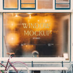 Front View Steamed Window Mockup with a Bicycle