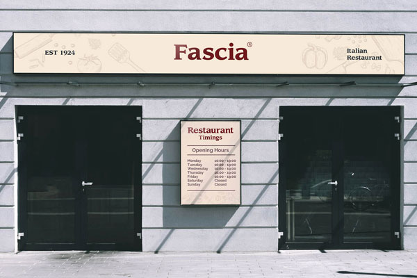 Front View Storefront Fascia Signage With Poster Mockup