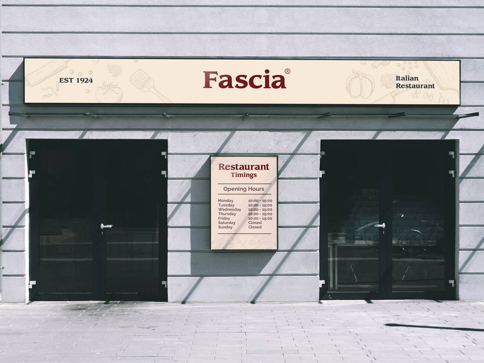 Front View Storefront Fascia Signage With Poster Mockup FREE PSD