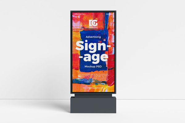 Front View Tall Outdoor Advertising Signage Mockup