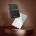 Front View Two Floating Vertical Business Cards Mockup