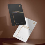 Front View Two Floating Vertical Business Cards Mockup