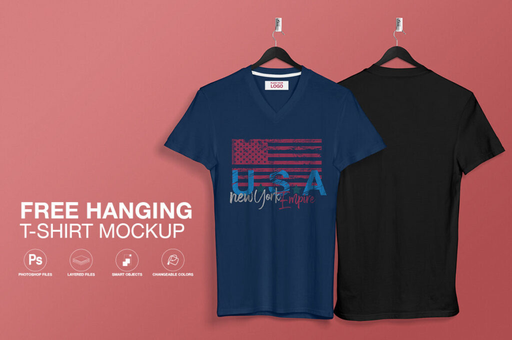 Front View V Neck T-shirt on Hanger Mockup