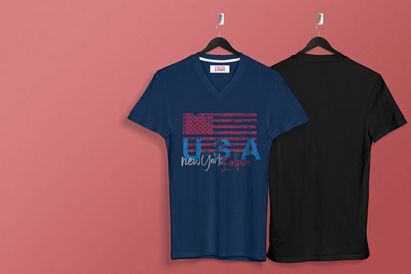 Front View V Neck T-shirt on Hanger Mockup