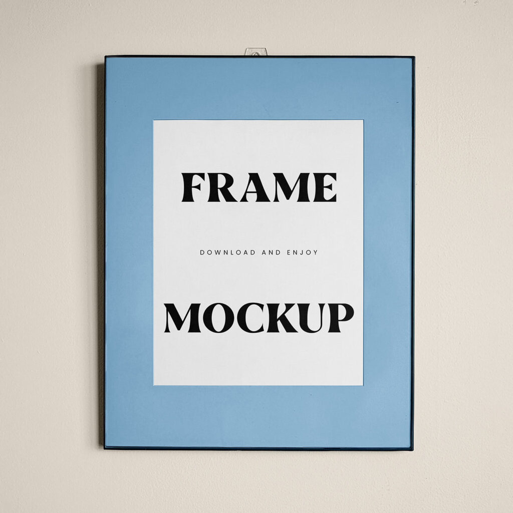 Front View Vertical Frame Hanging on Wall Mockup