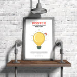 Front-View, Vertical Poster Frame on a Wooden Shelf Mockup