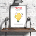 Front-View, Vertical Poster Frame on a Wooden Shelf Mockup