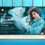 Front View Wide Advertising Backdrop Banner Mockup