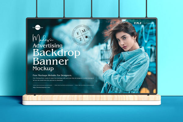 Front View Wide Advertising Backdrop Banner Mockup