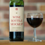 Front View Wine Bottle Label Mockup with Glass