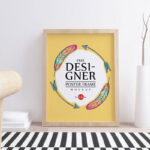 Front View Wooden Poster Frame Against Wall Mockup Scene