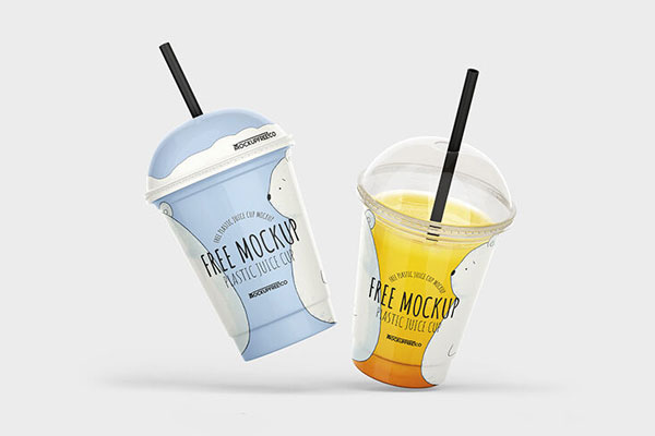 Front Views of 4 Plastic Juice Cup Mockups