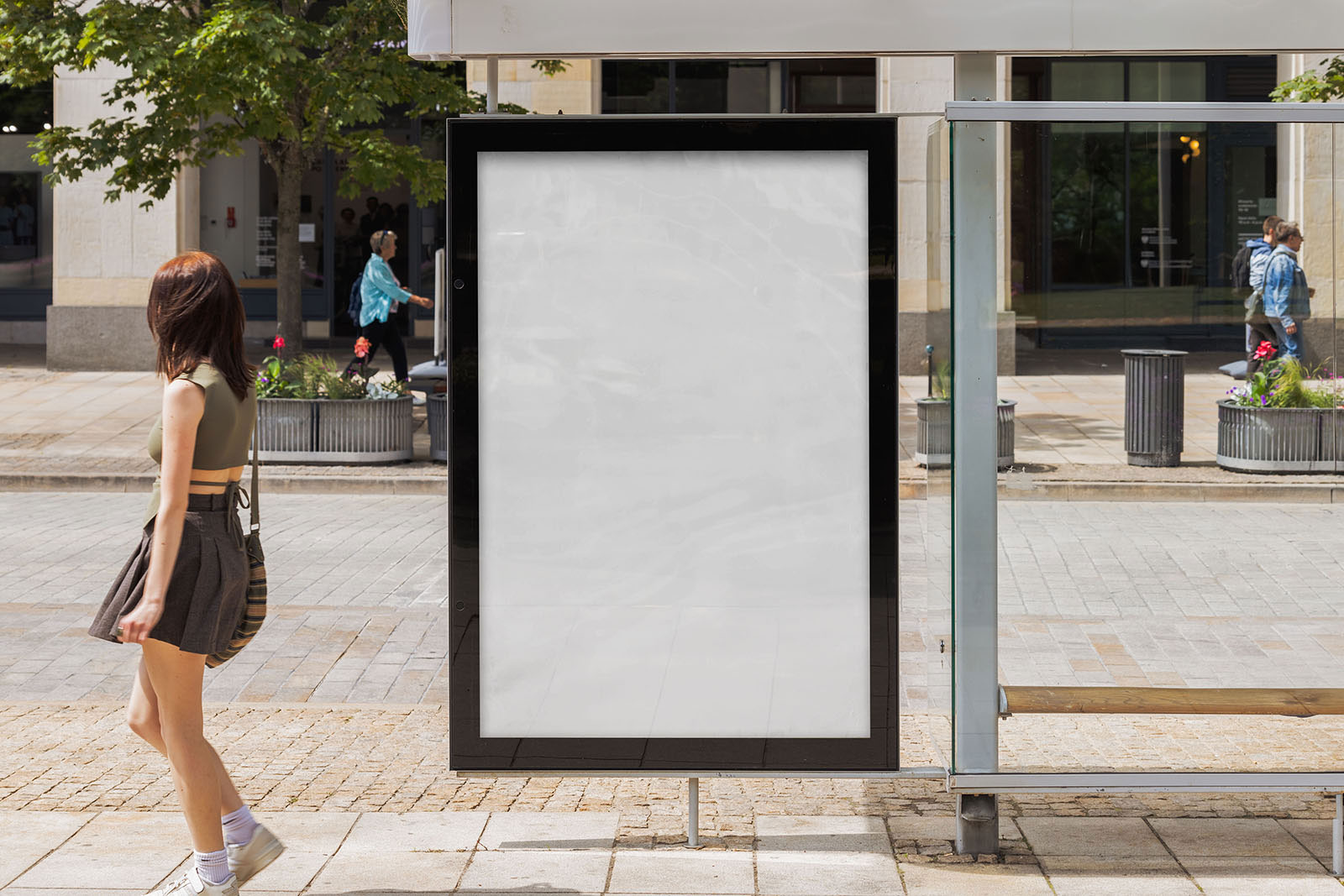 Free Front Vision of Bus Stop Citylight Mockup PSD Template