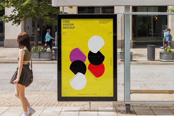 Front Vision of Bus Stop Citylight Mockup