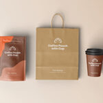 Front Vision of Coffee Pouch Mockup with Cup and Bag
