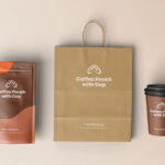 Front Vision of Coffee Pouch Mockup with Cup and Bag