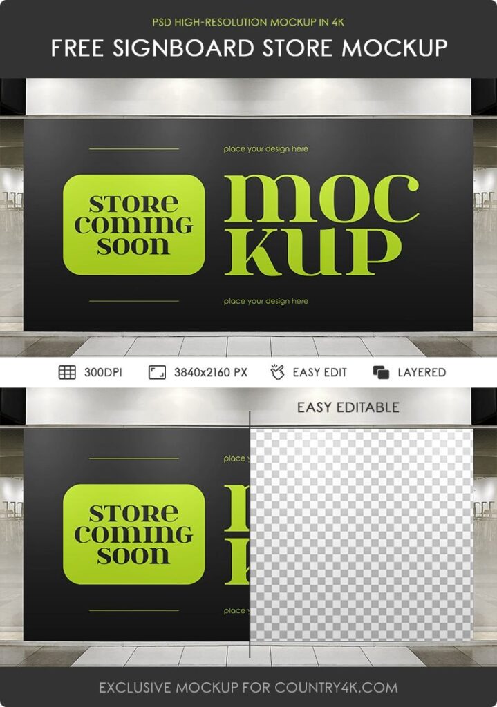 Front Vision of Coming Soon Signboard Store Mockup