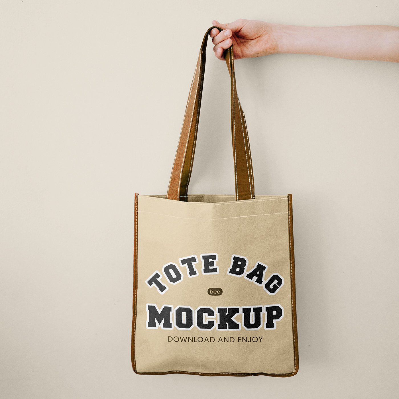 Front Vision of Hand Holding Tote Bag Mockup FREE PSD