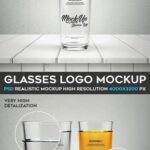 Full/Empty Glass of Water on a Wooden Surface Mockup