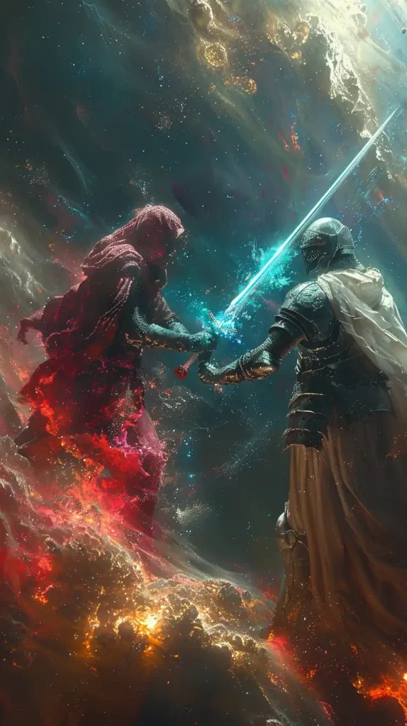 Futuristic Knights Battling Aliens