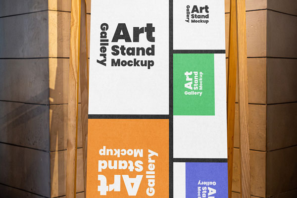 Gallery Wooden Stand Mockup in Front View