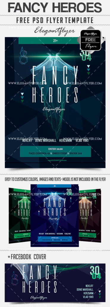 Geometric, Futuristic Night Party Flyer Along with Facebook Cover Templates