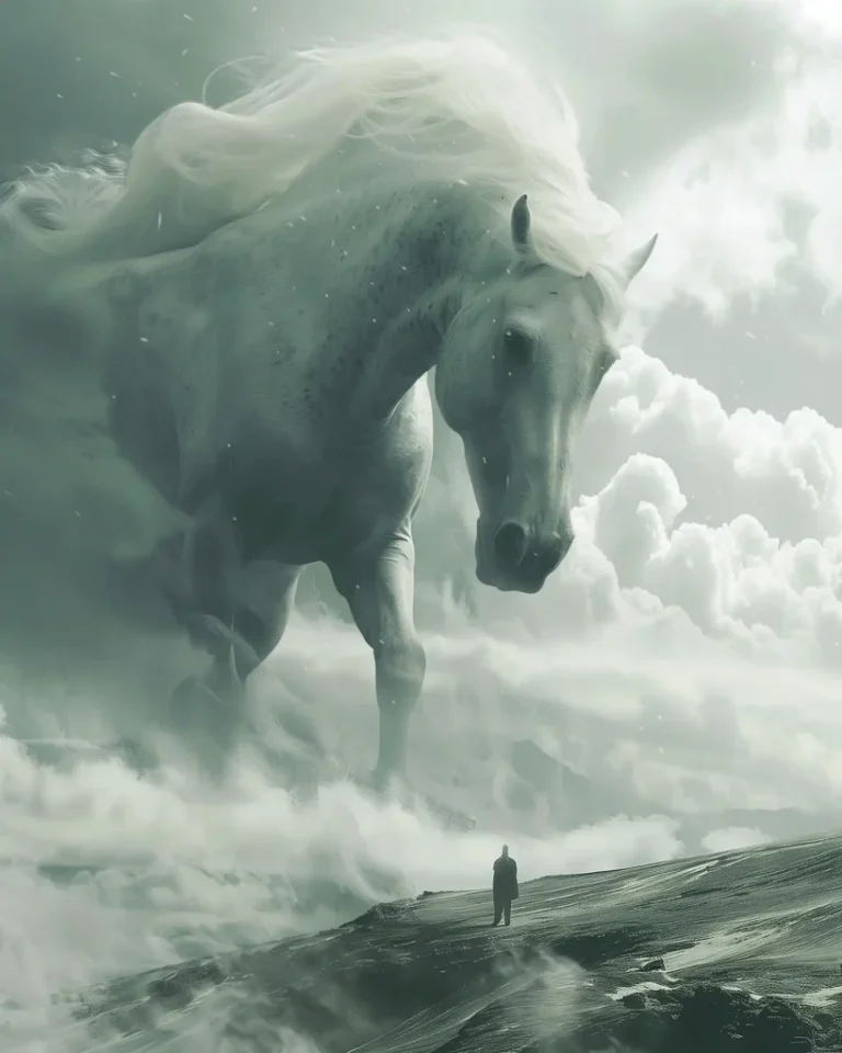 Giant White Horses Surreal Cinematic Photography